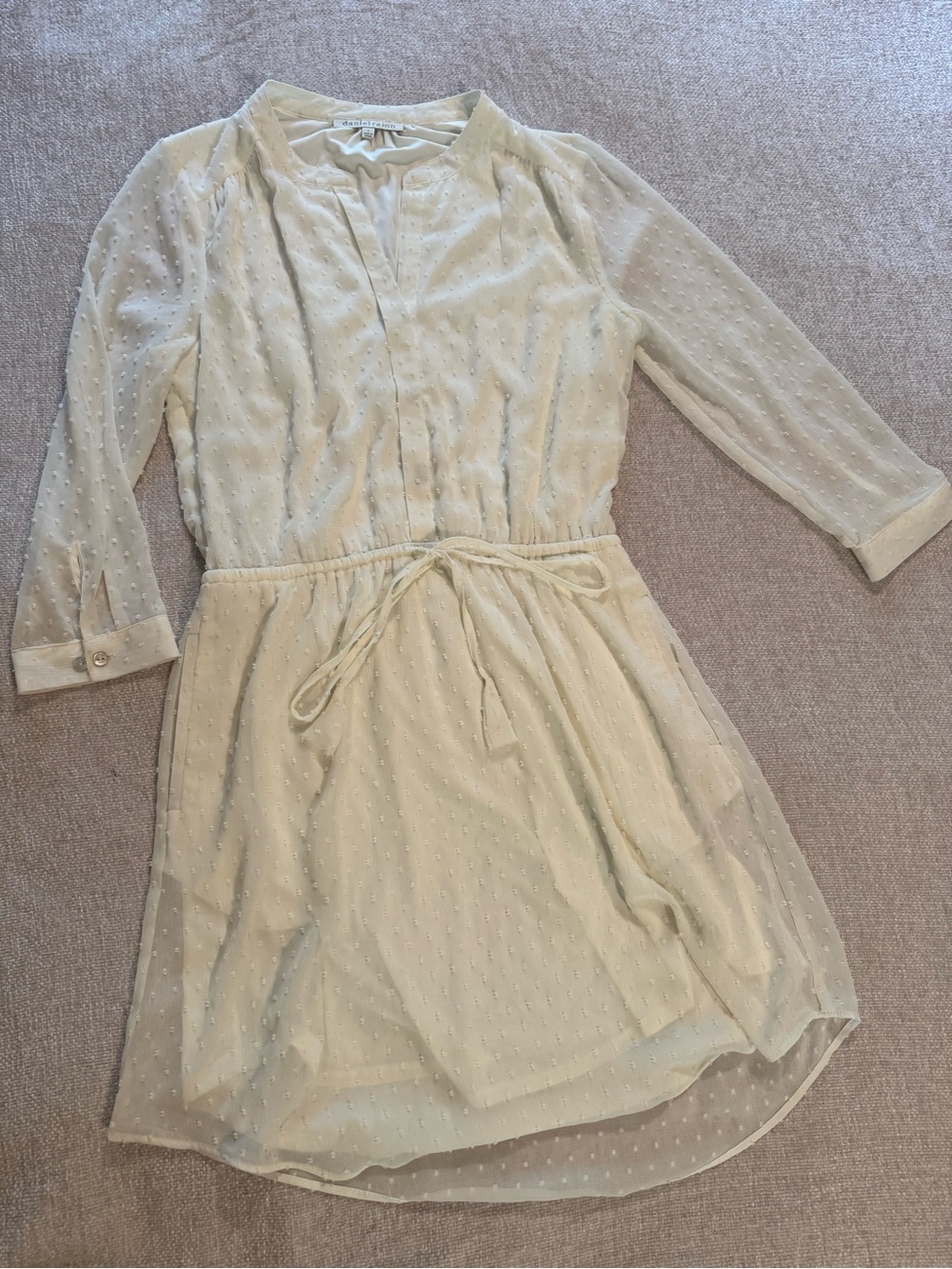 Daniel Rainn Cream‎ Swiss Dot Long Sleeve Dress Small Bridal Bachelorette